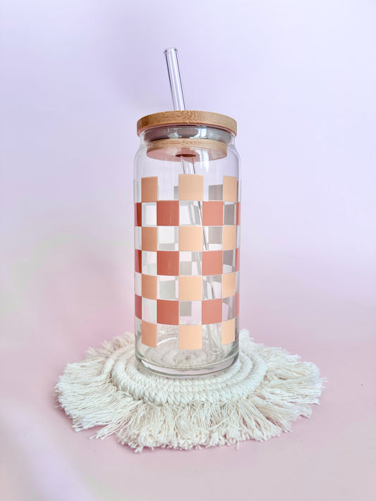 Neutral Checkered Glass Cup