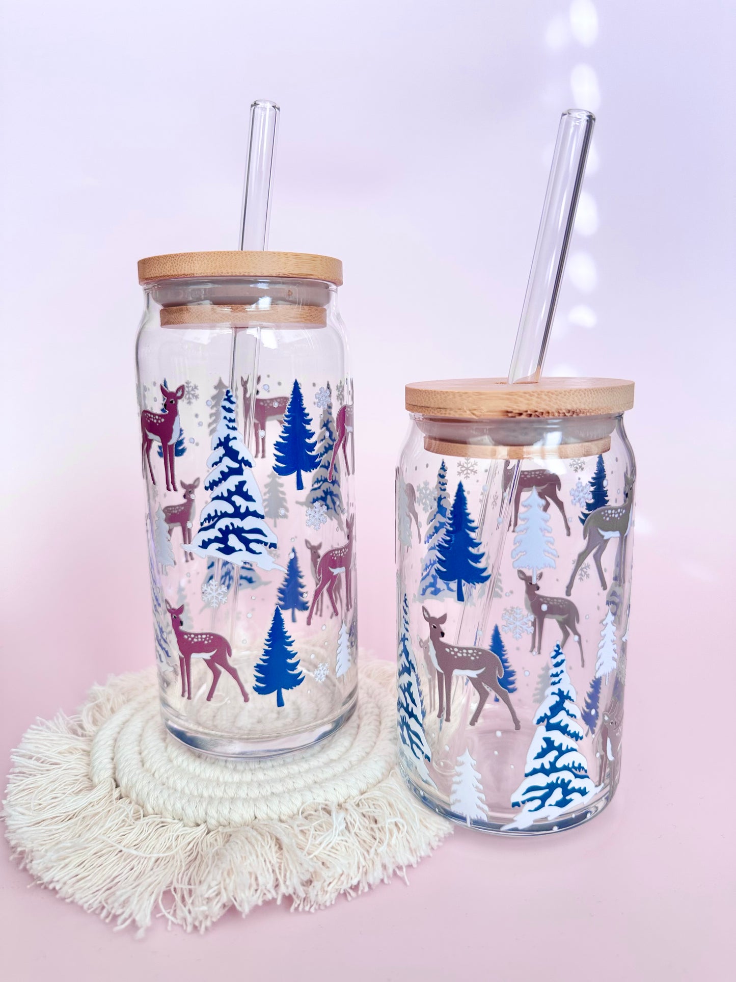 Winter Deer Glass Cup