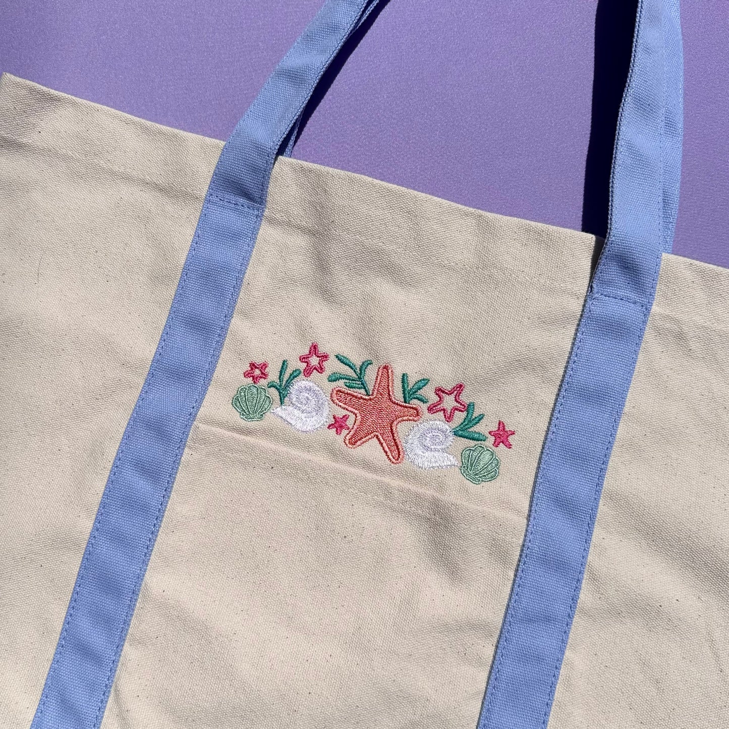 Seashells Embroidered Tote Bag