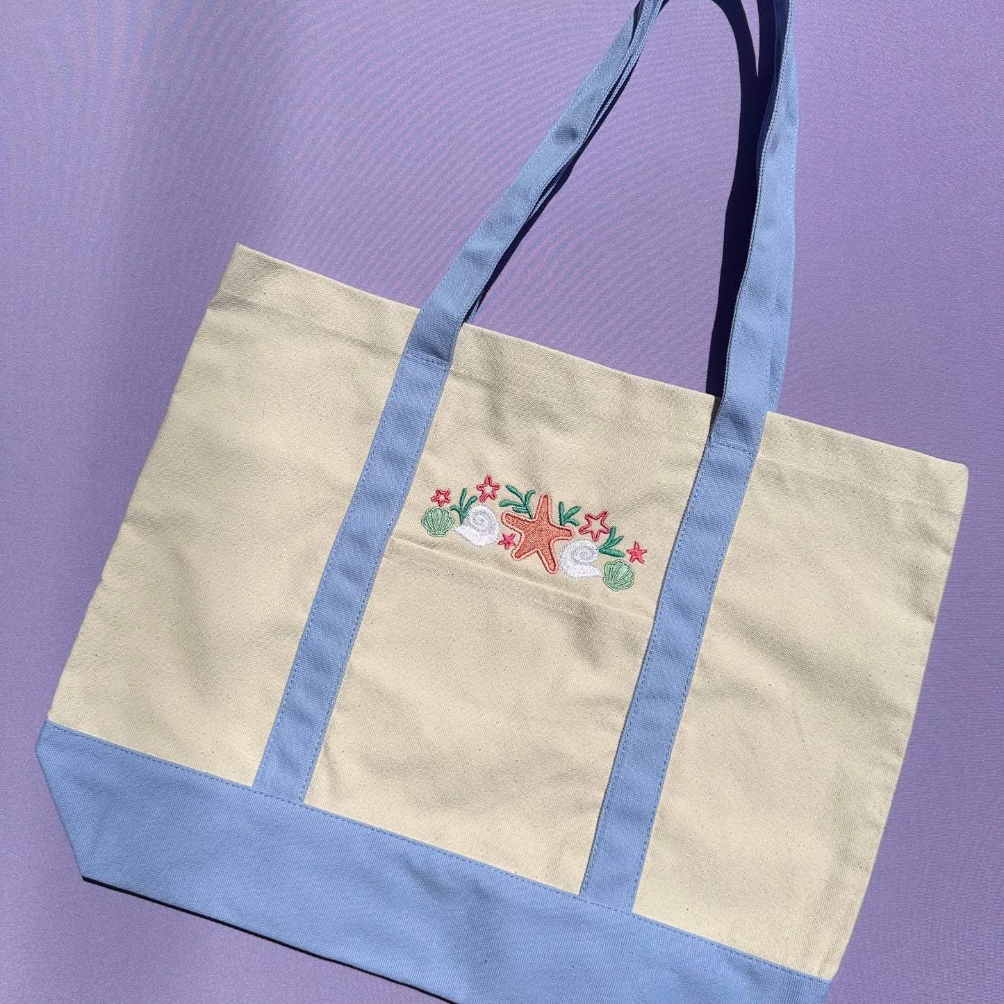 Seashells Embroidered Tote Bag