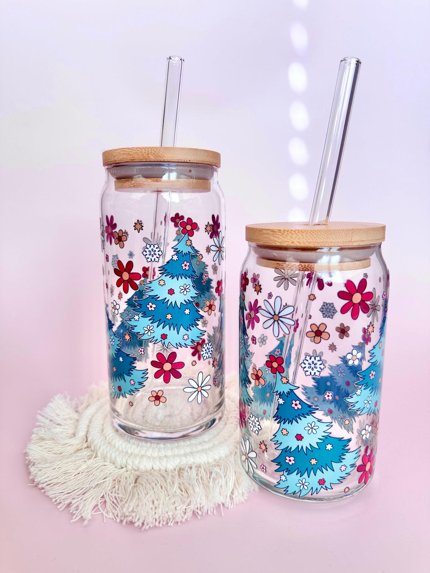 Green Holiday Trees Glass Cup