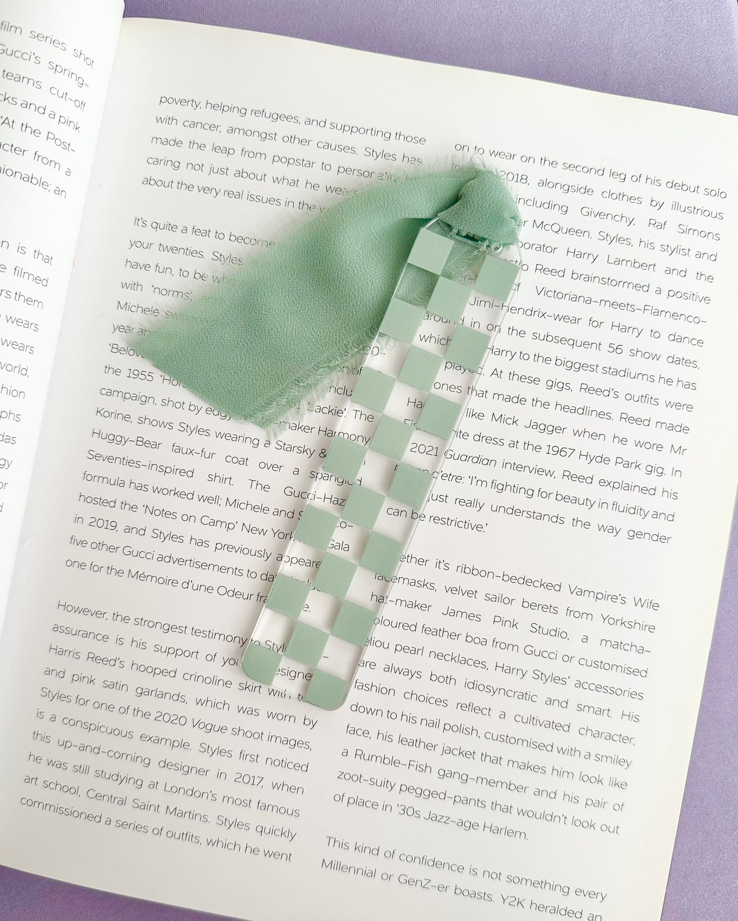 Sage Green Checkered Acrylic Bookmark