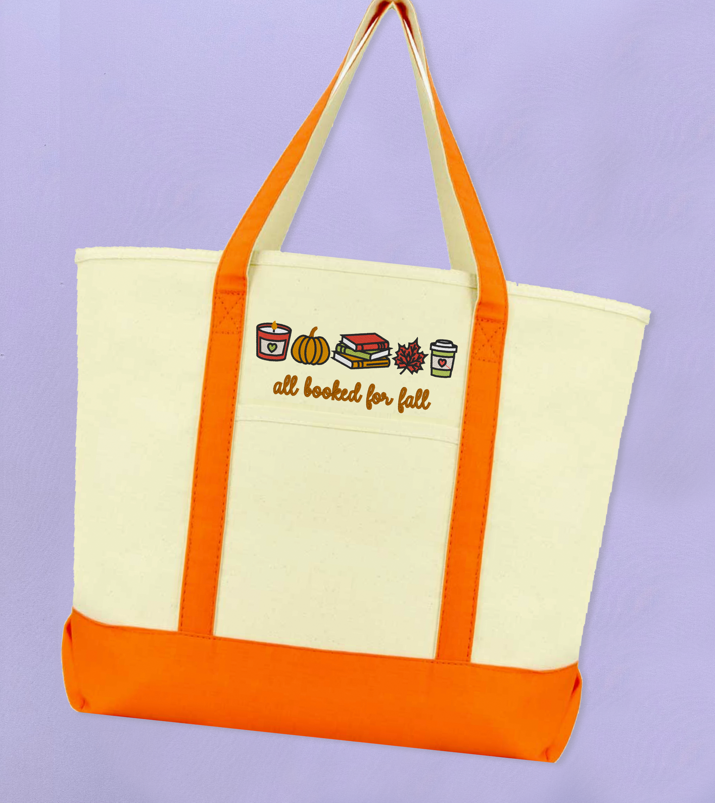 Orange Booked For Fall Large Zipper Tote Bag