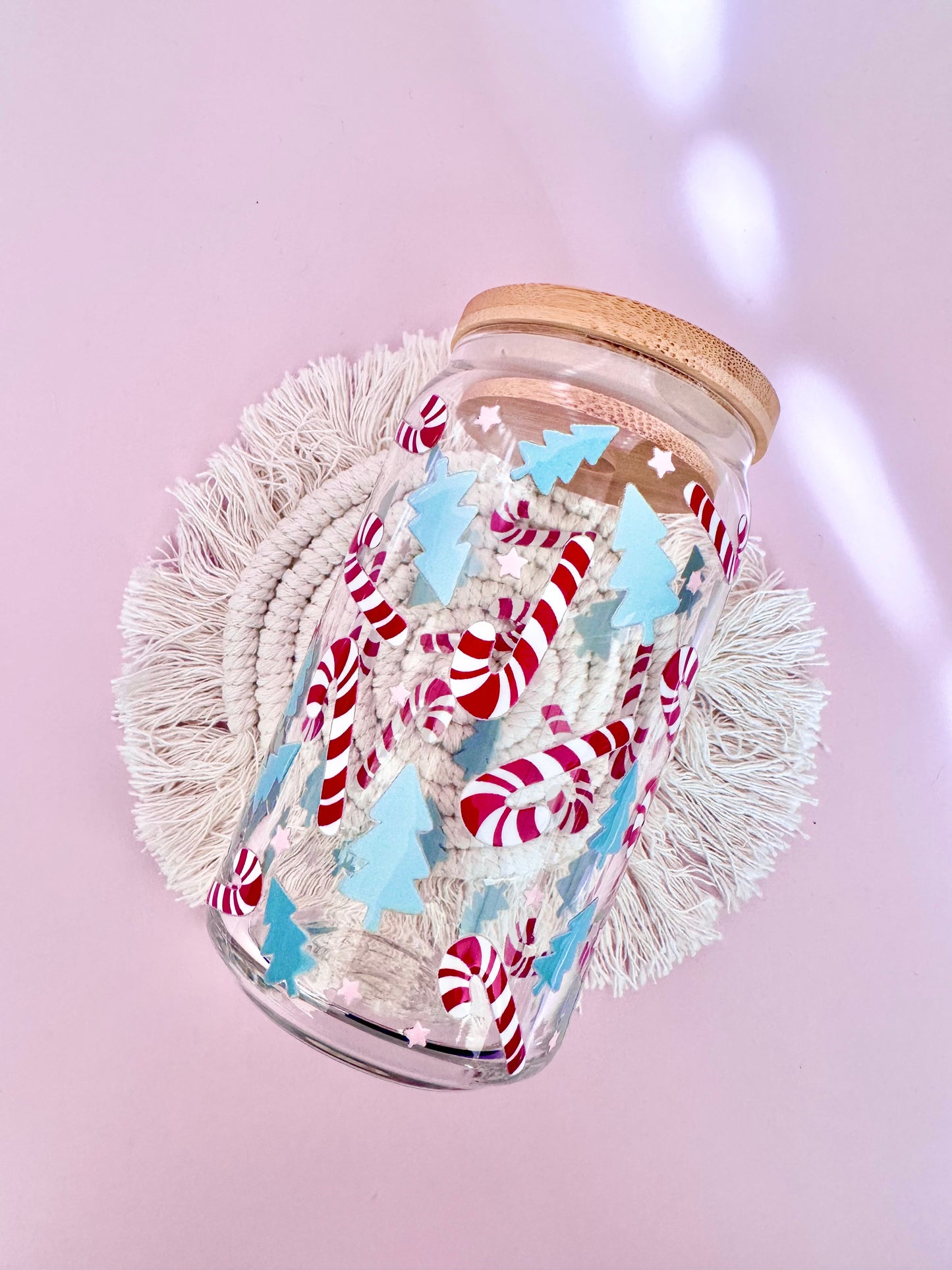 Candy Cane & Trees Glass Cup