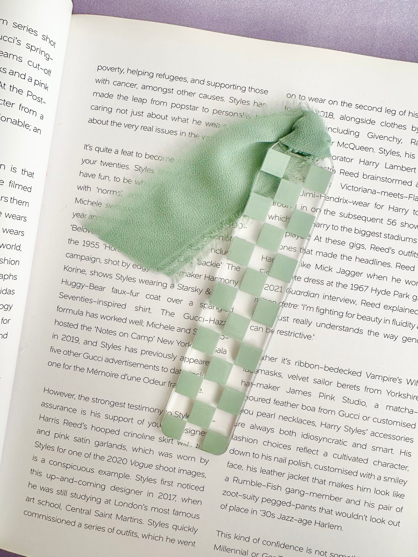 Sage Green Checkered Acrylic Bookmark
