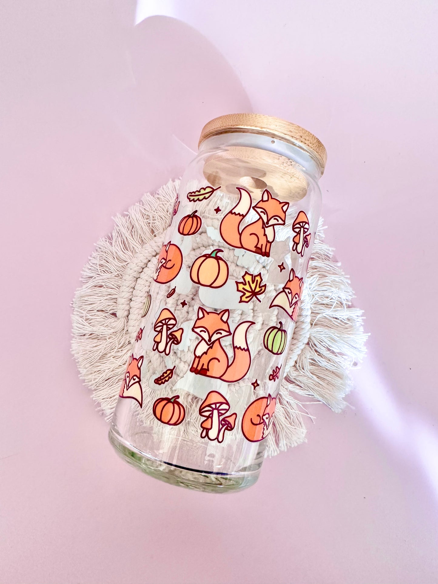 Autumn Foxes Glass Cup