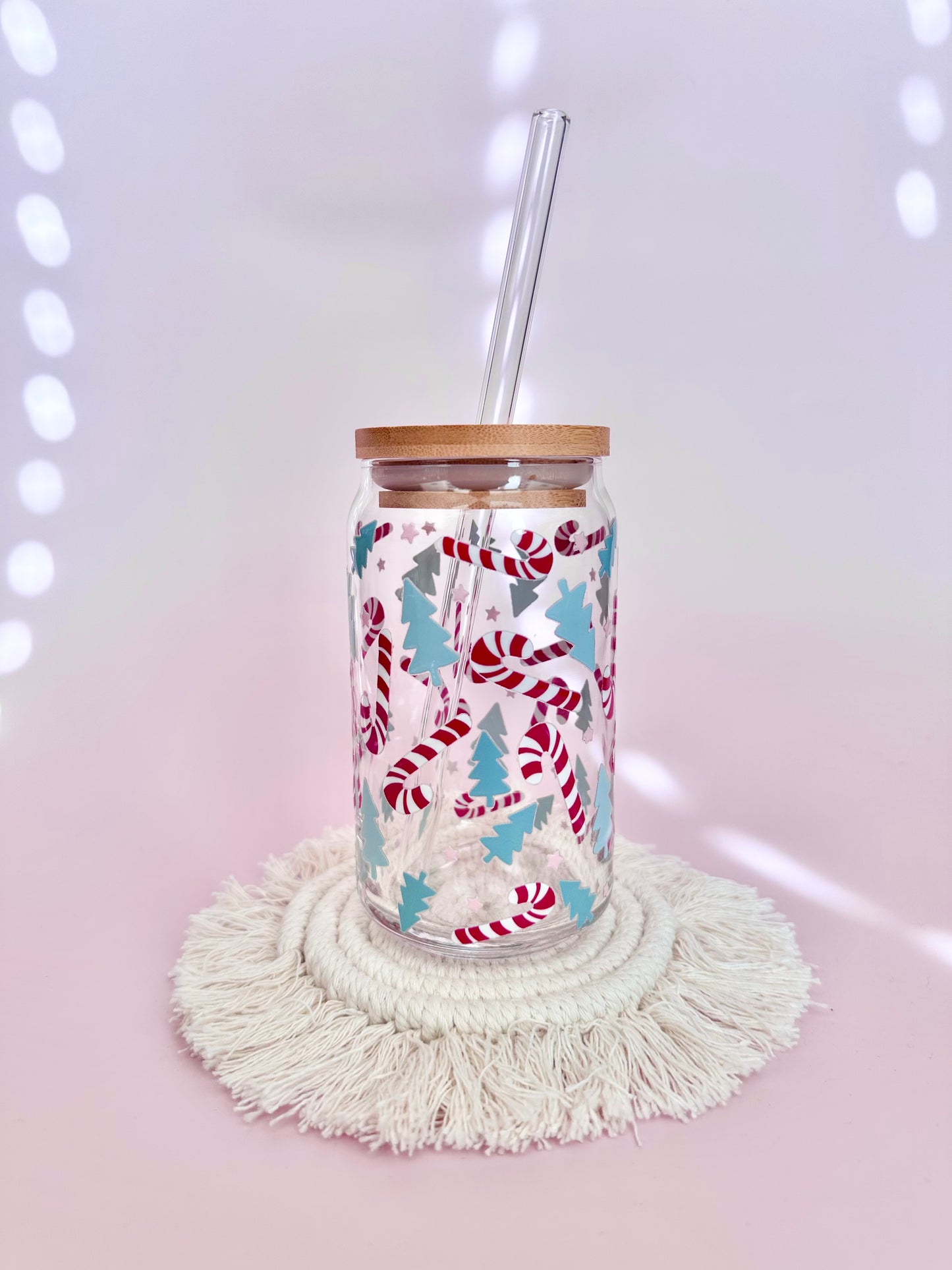 Candy Cane & Trees Glass Cup