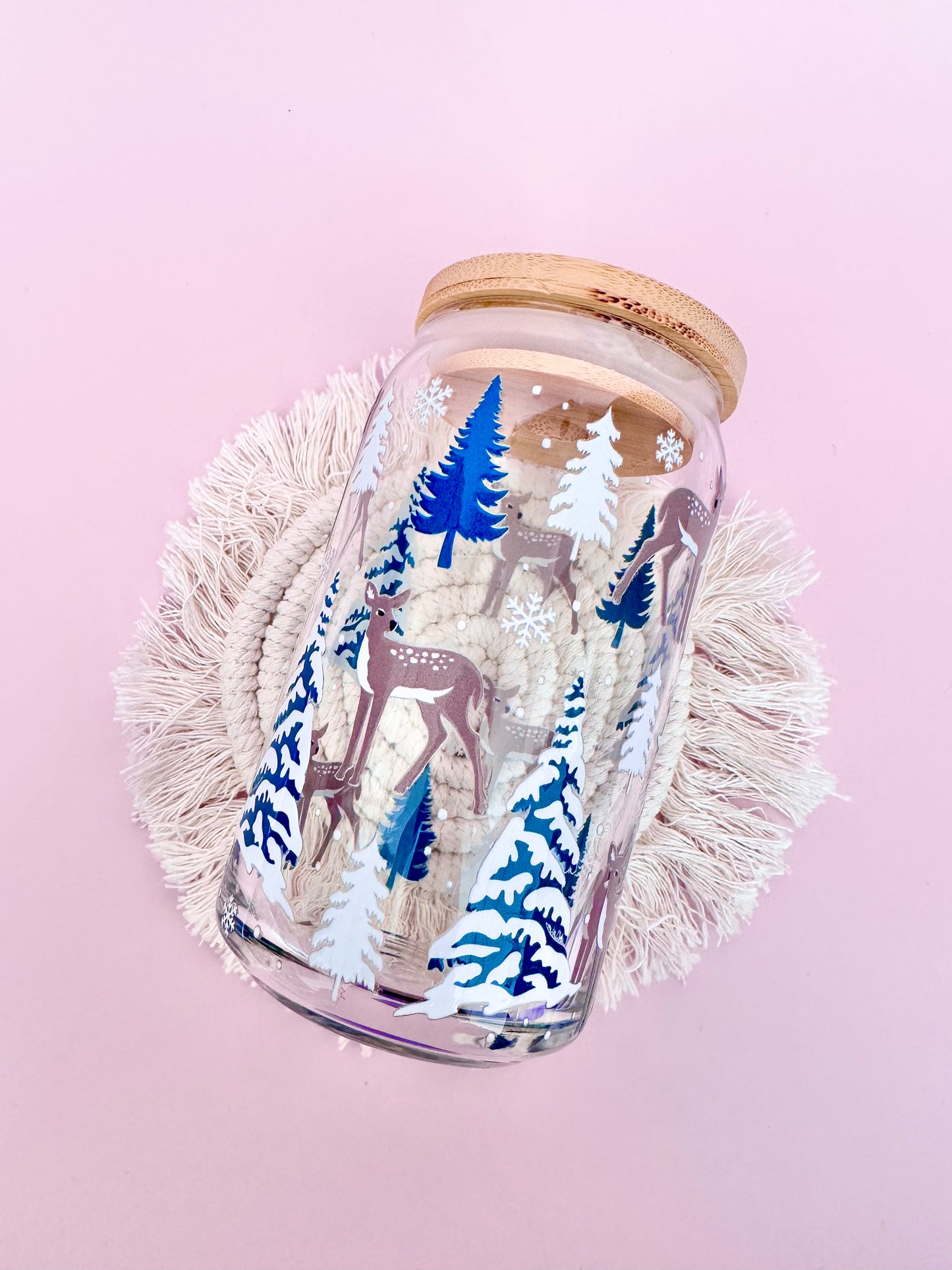 Winter Deer Glass Cup