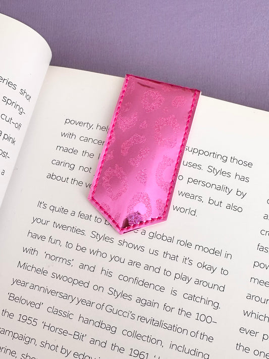 Hot Pink Holographic Leopard Magnetic Bookmark