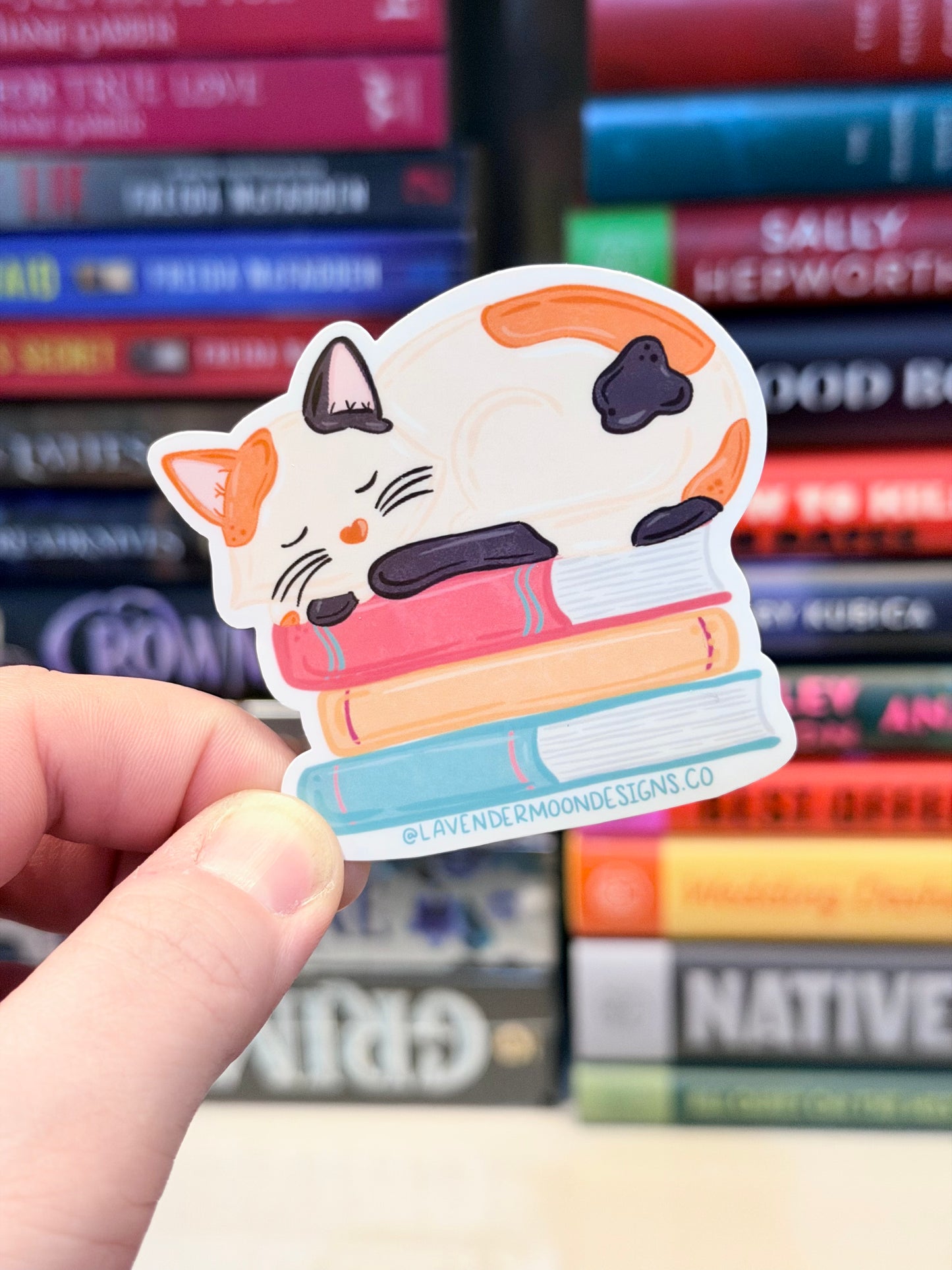 Calico Cat on Books Sticker