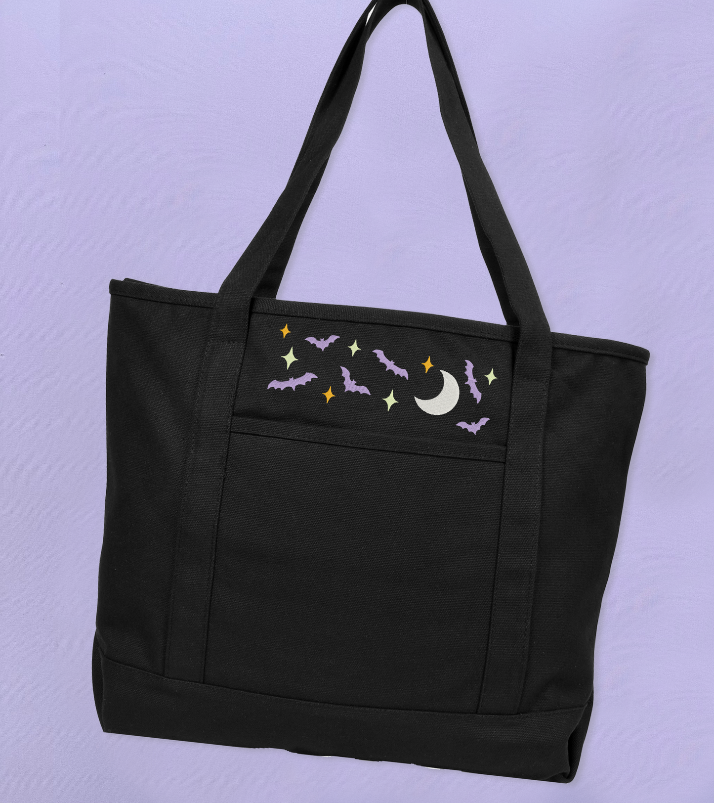 Black Glow in the Dark Moon & Bats Zipper Tote Bag