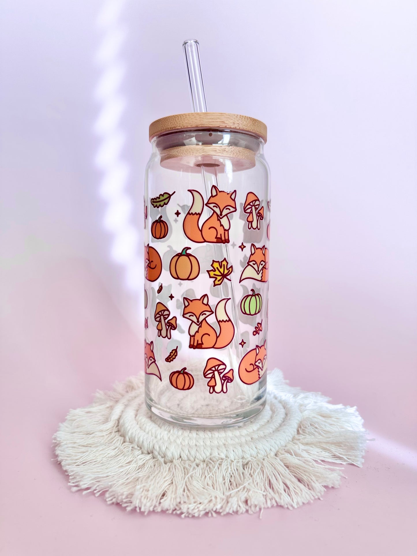 Autumn Foxes Glass Cup
