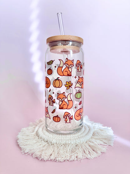 Autumn Foxes Glass Cup