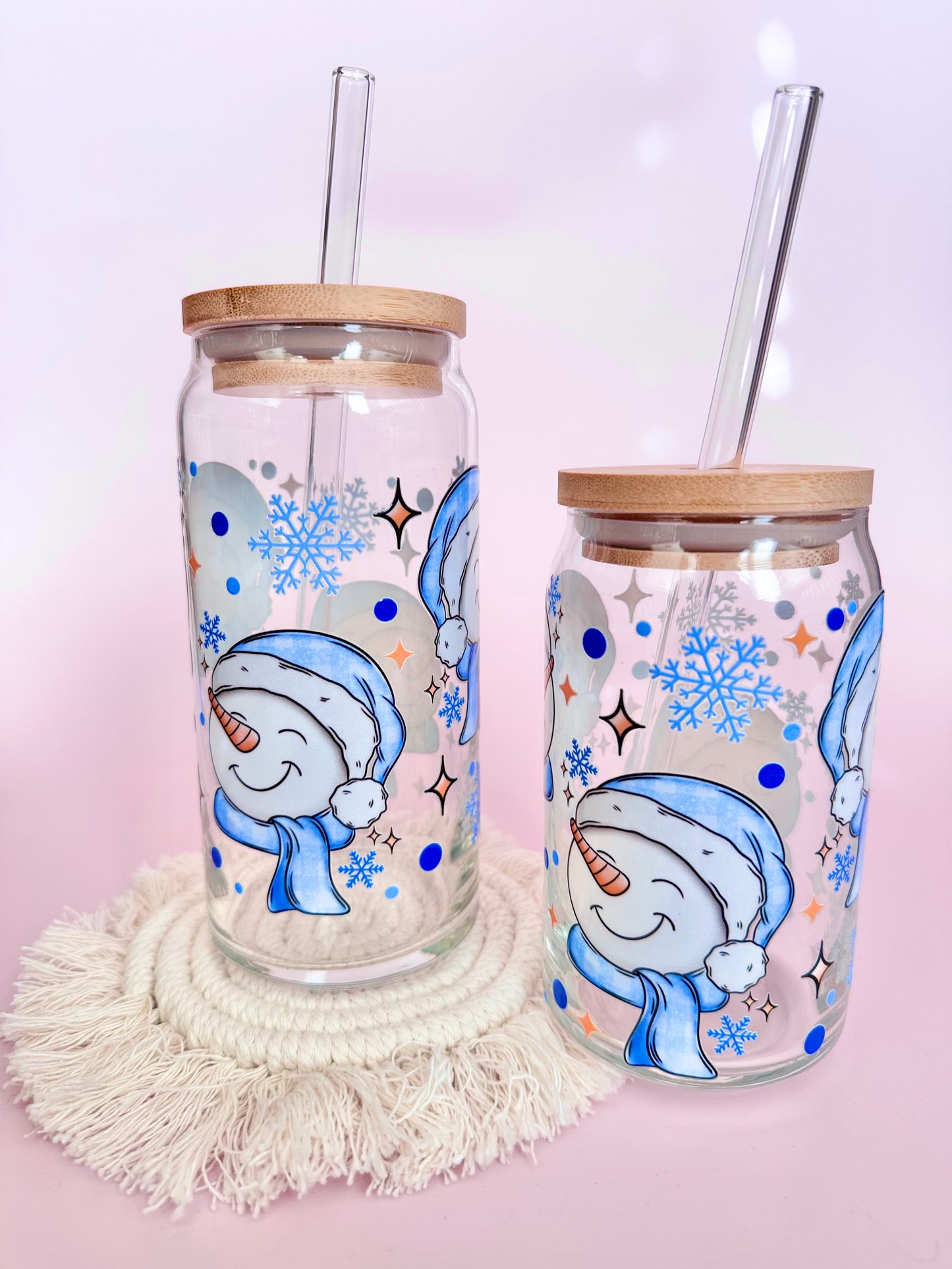 Blue Snowman Glass Cup
