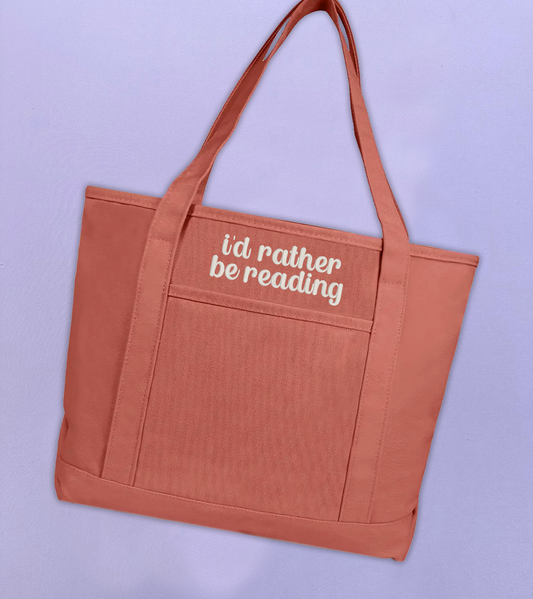 Dusty Rose 'I'd Rather Be Reading' Zipper Tote Bag
