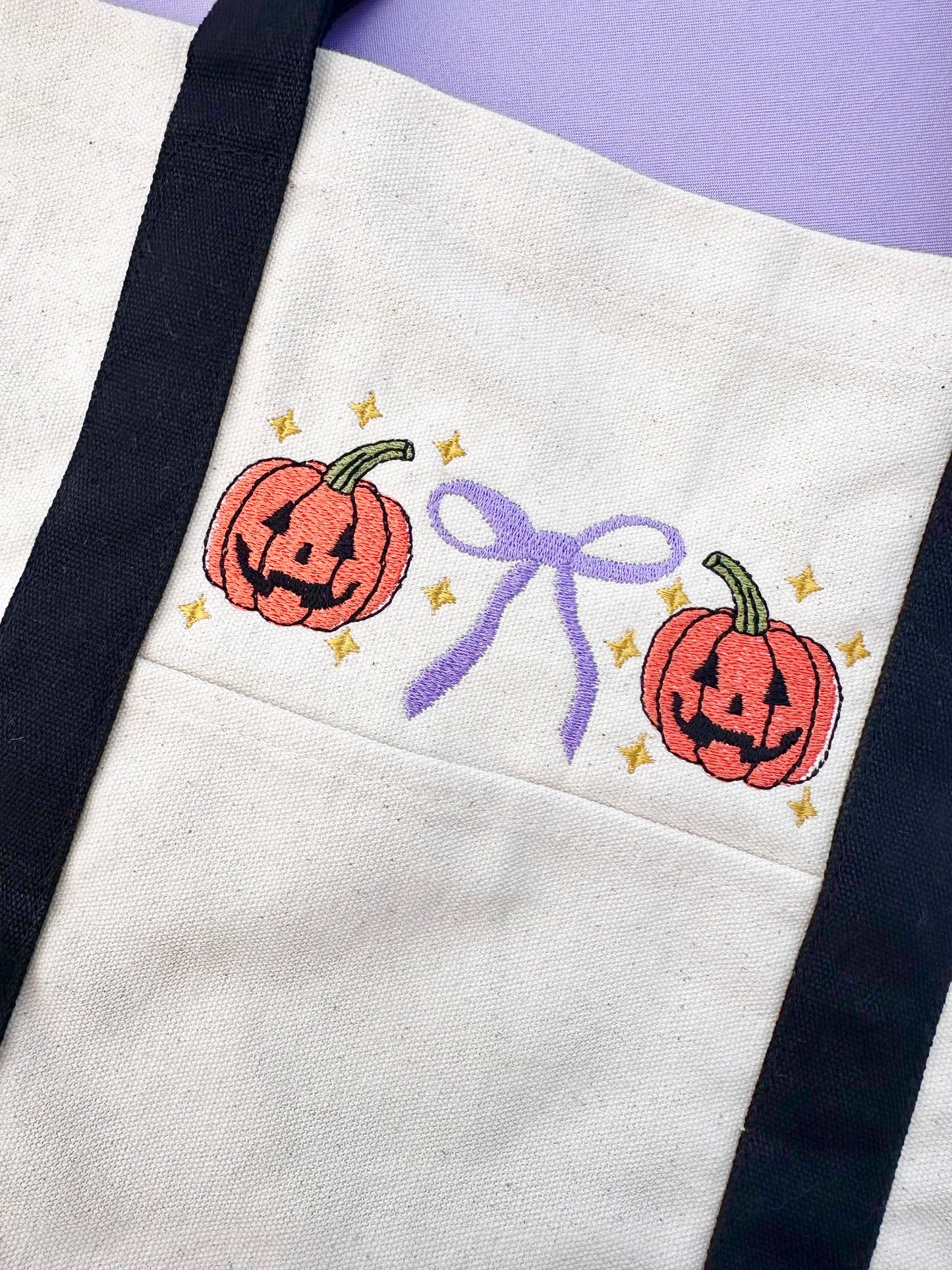 Coquette Pumpkins Embroidered Tote Bag