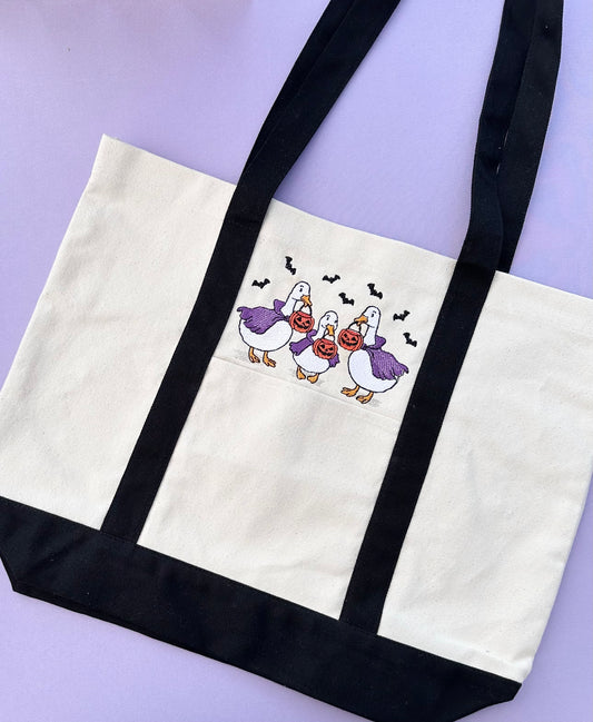 Spooky Ducks Embroidered Tote Bag