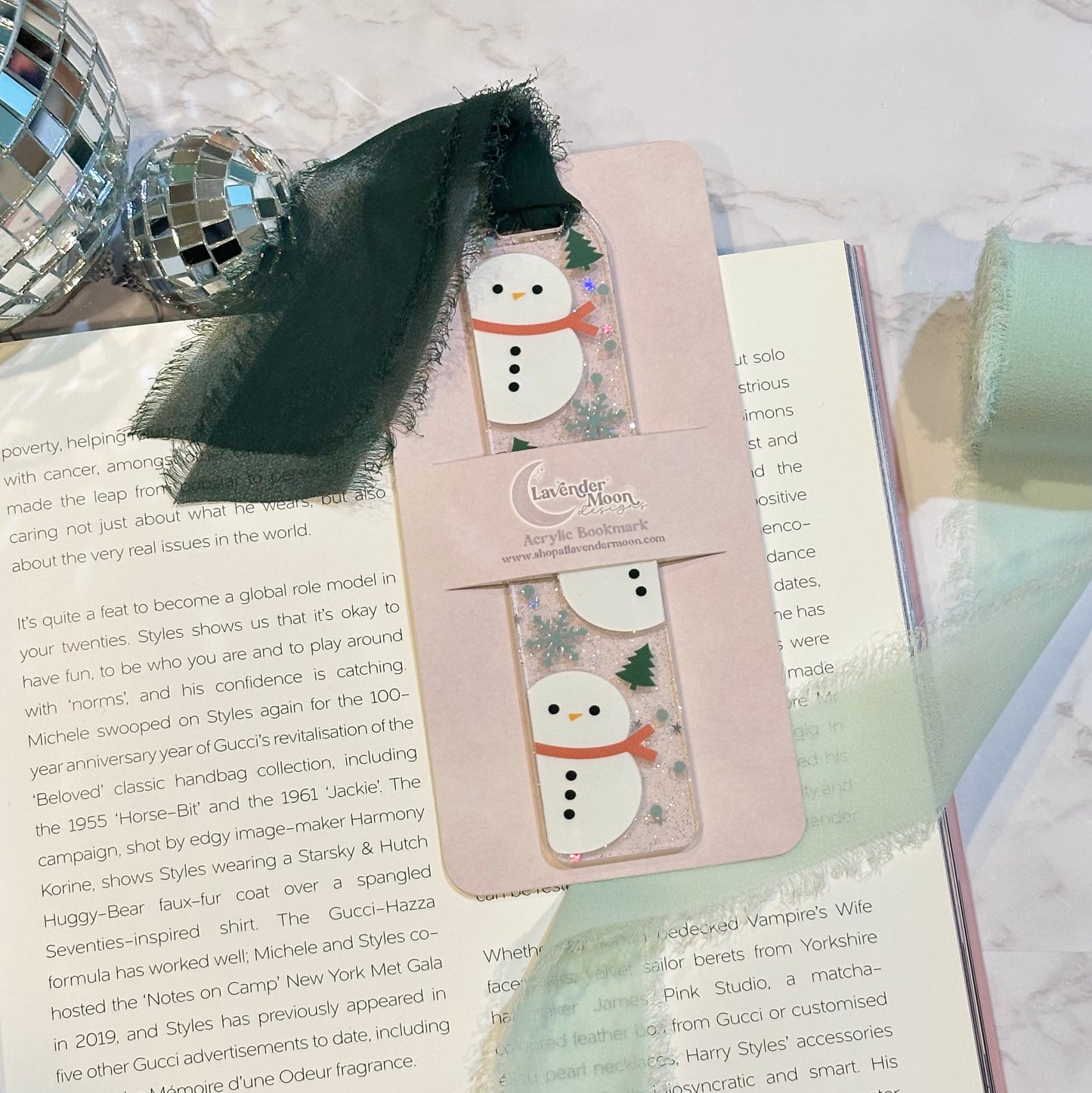 Snowmen Acrylic Bookmark (Forest Green)