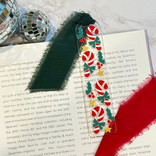 Candy Canes Acrylic Bookmark (Forest Green)