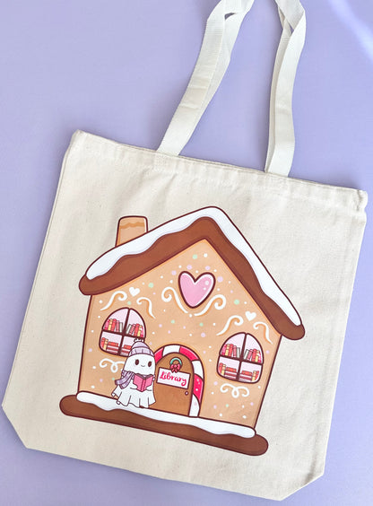 Gingerbread Library with Ghost Tote Bag