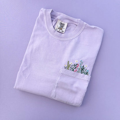 Flower Garden Pocket T-shirt (Orchid Purple)