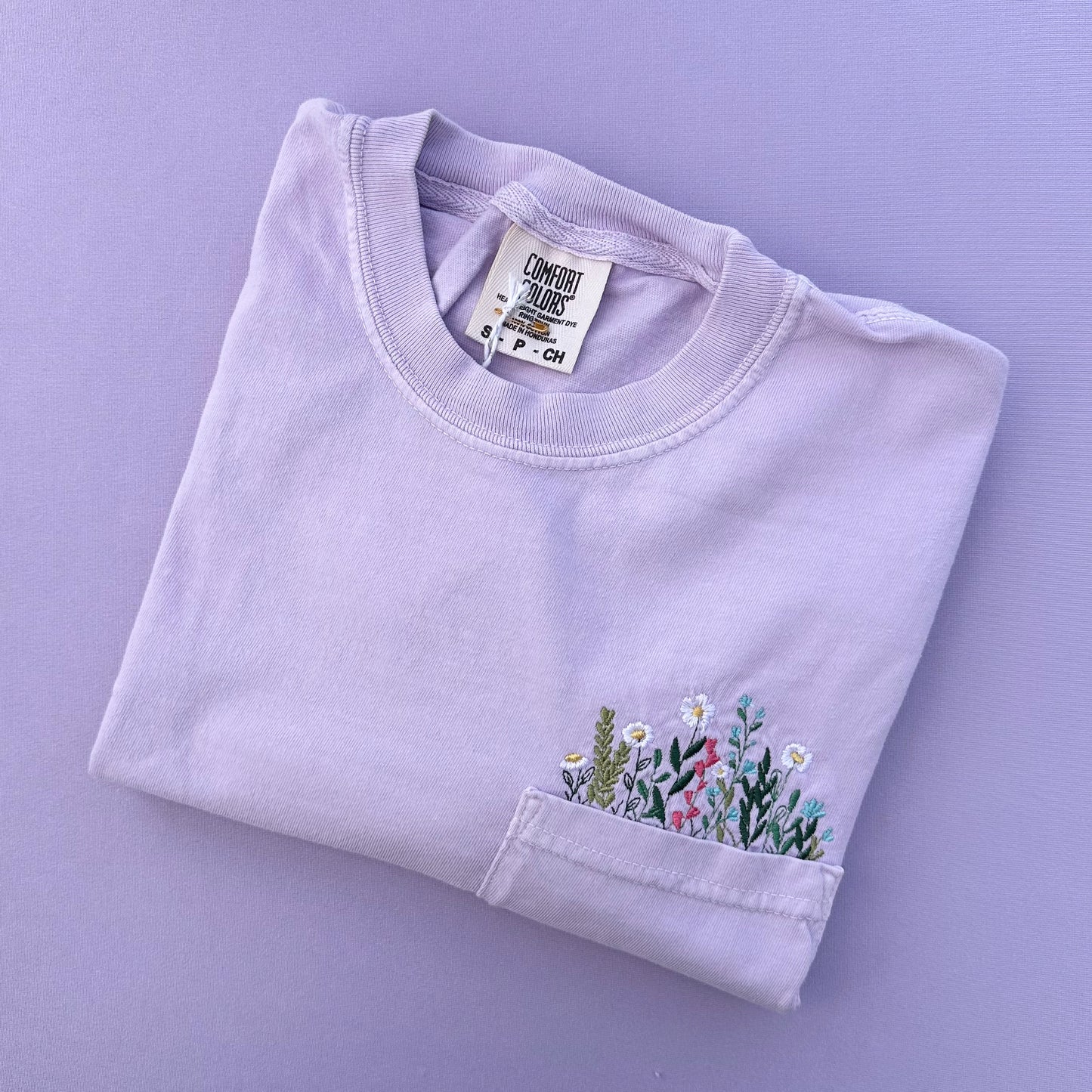 Flower Garden Pocket T-shirt (Orchid Purple)