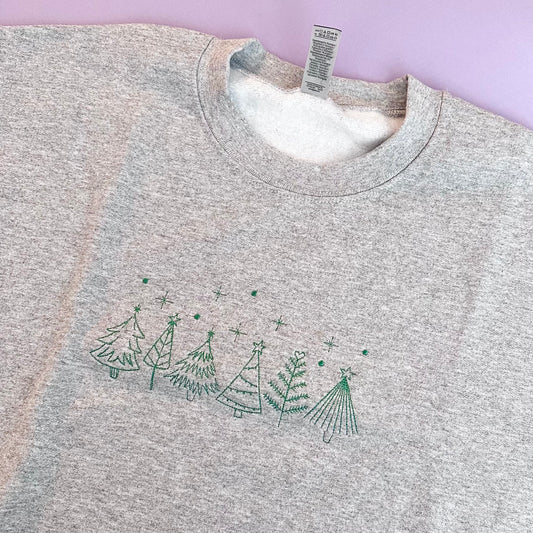 Sketchy Green Trees Crewneck Sweater