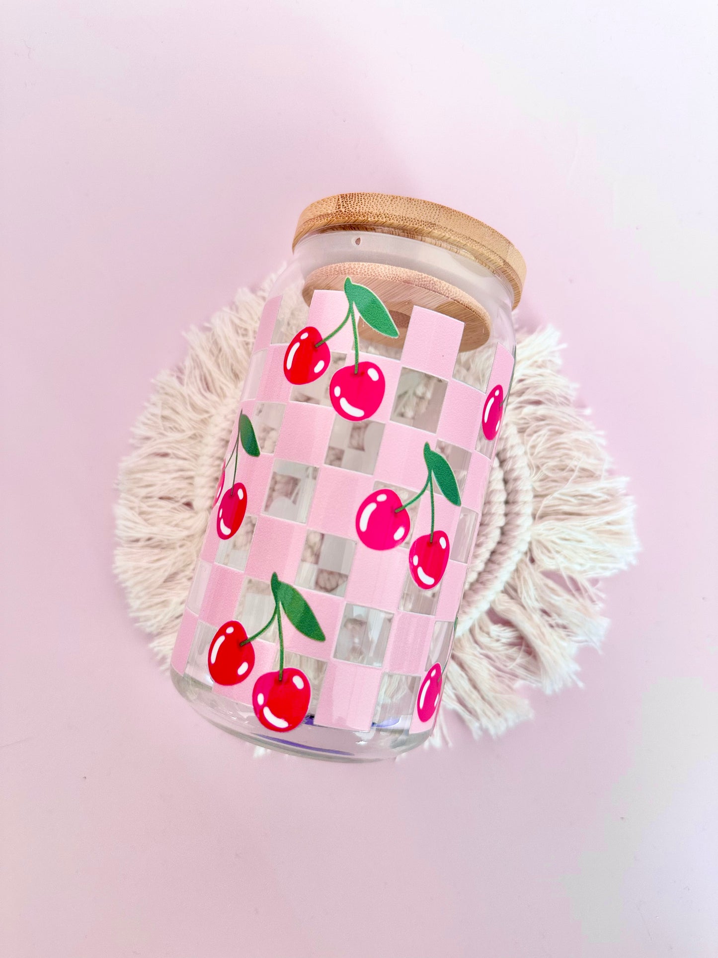 Checkered Cherries Glass Cup