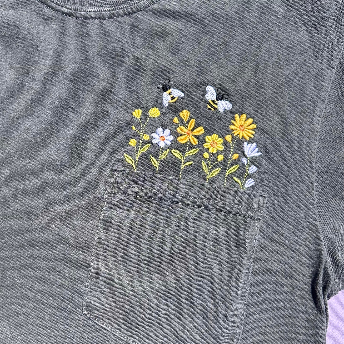 Yellow Flowers & Bees Pocket T-shirt