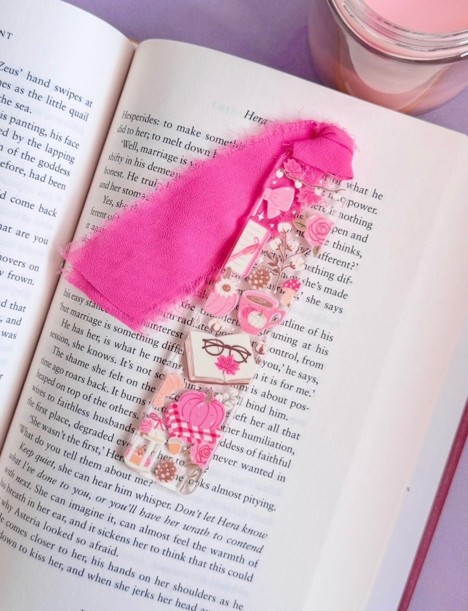 Pink Autumn Reads Acrylic Bookmark