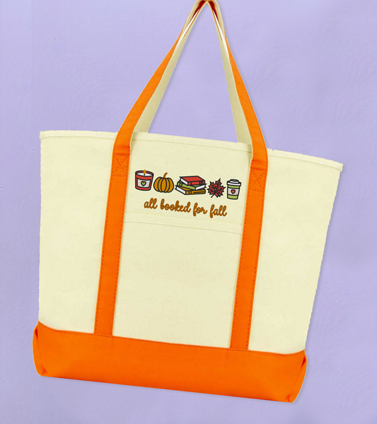 Orange Booked For Fall Large Zipper Tote Bag