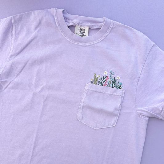 Flower Garden Pocket T-shirt (Orchid Purple)