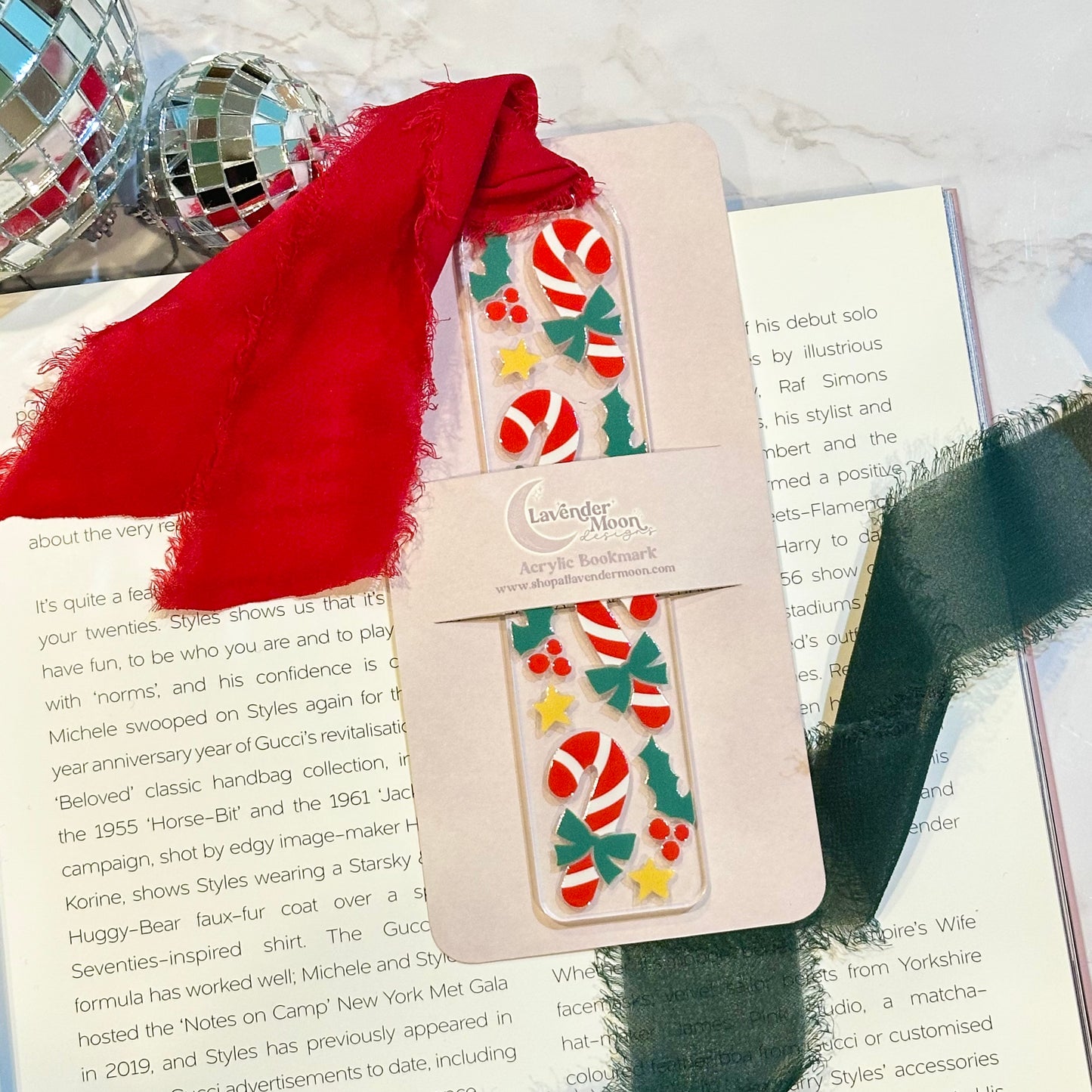 Candy Canes Acrylic Bookmark (Red)