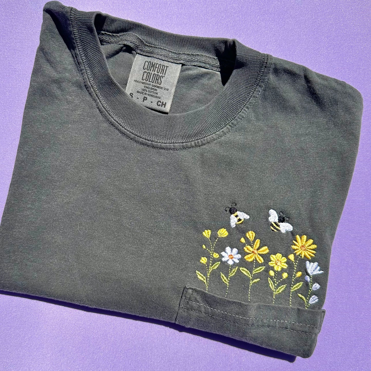 Yellow Flowers & Bees Pocket T-shirt