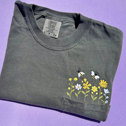 Yellow Flowers & Bees Pocket T-shirt