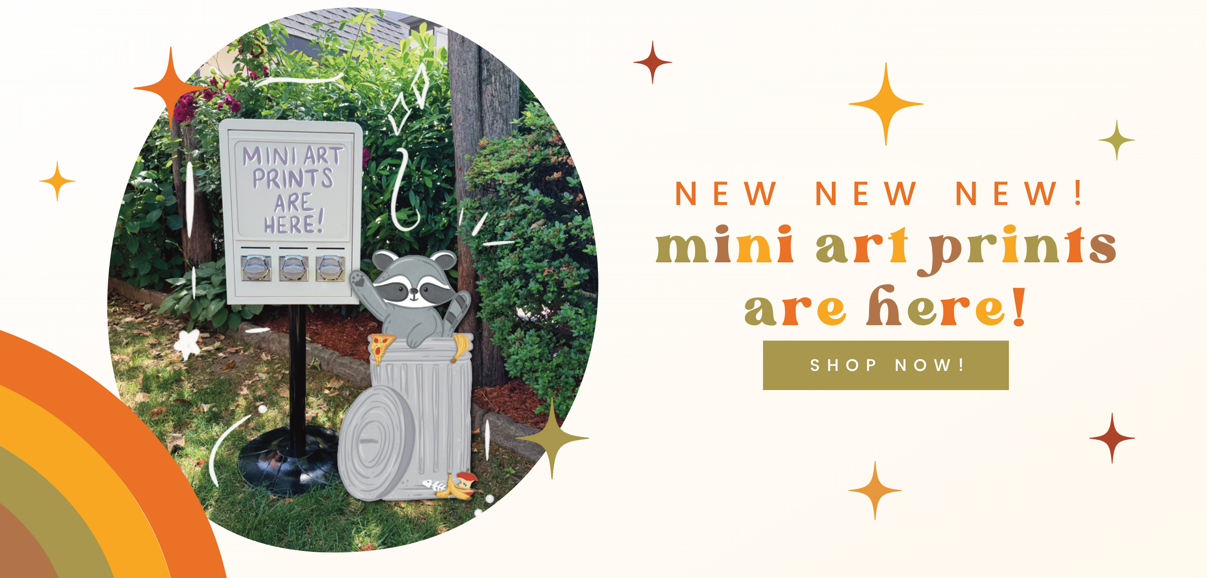 Slideshow banner promoting that our mini art prints are now in stock with autumn elements