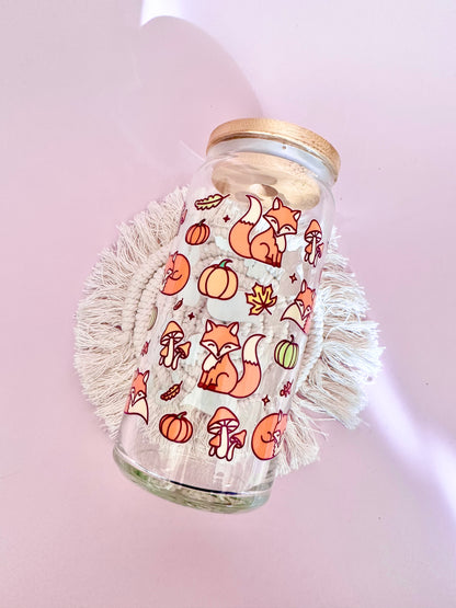 Autumn Foxes Glass Cup