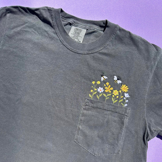 Yellow Flowers & Bees Pocket T-shirt