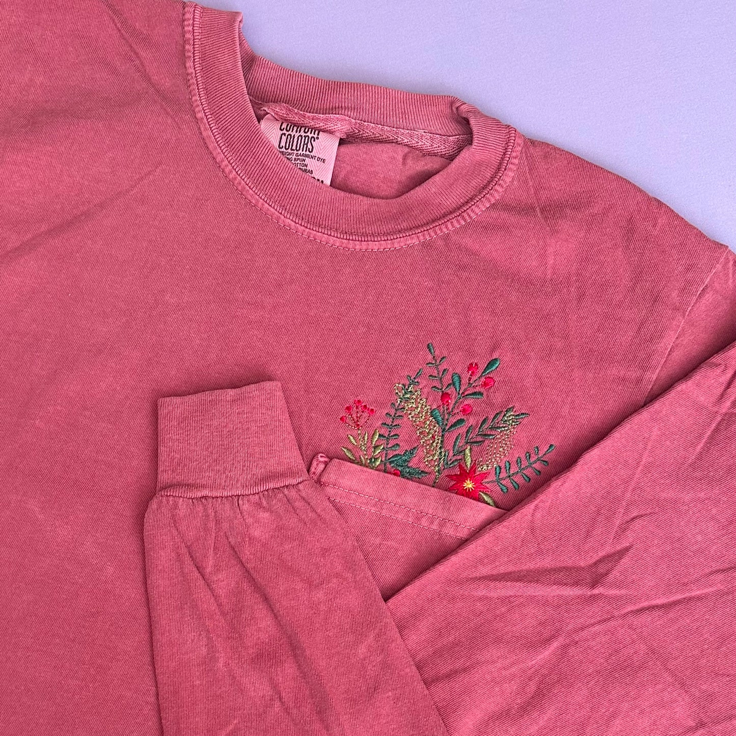 Poinsettia Pocket Long-Sleeved T-shirt