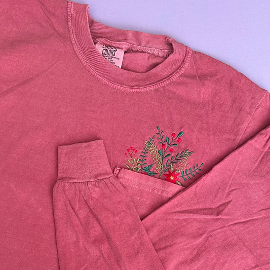 Poinsettia Pocket Long-Sleeved T-shirt