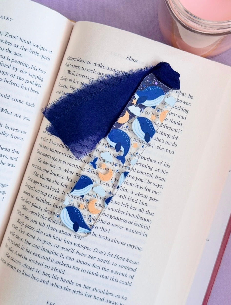 Blue Whales Glitter Acrylic Bookmark