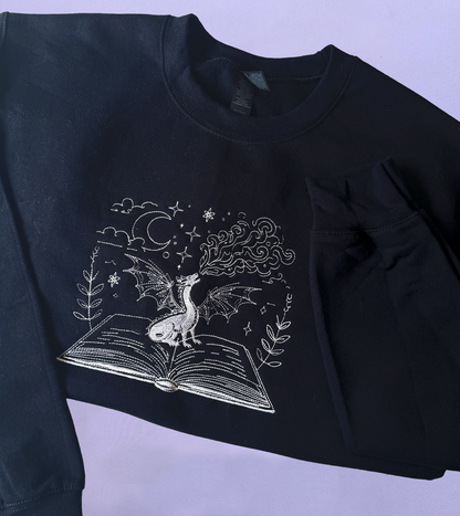 Black Bookish Dragon Crewneck