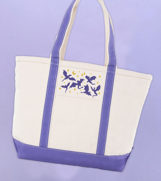 Dragons with Moons & Stars Zipper Tote Bag