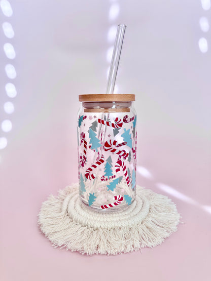 Candy Cane & Trees Glass Cup