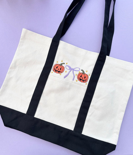 Coquette Pumpkins Embroidered Tote Bag