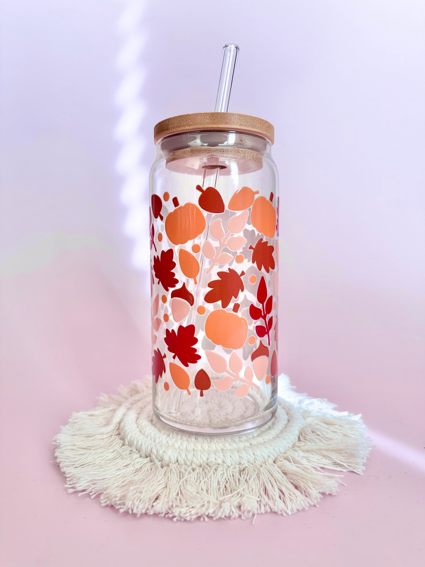 Autumn Leaves & Acorns Glass Cup