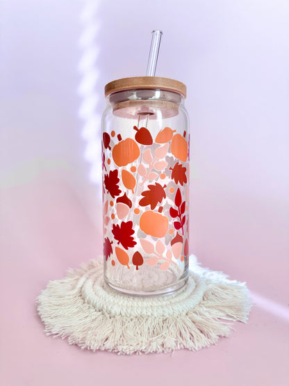Autumn Leaves & Acorns Glass Cup