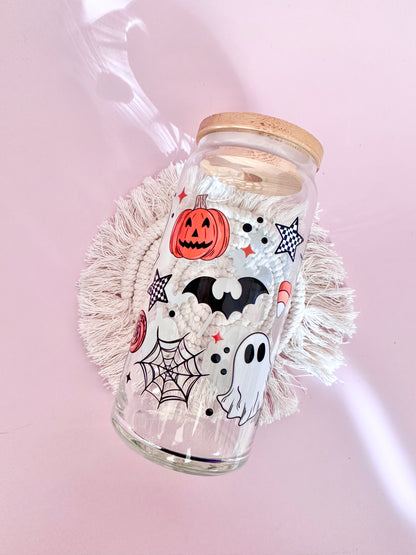 Boo You Pumpkin Bats Glass Cup