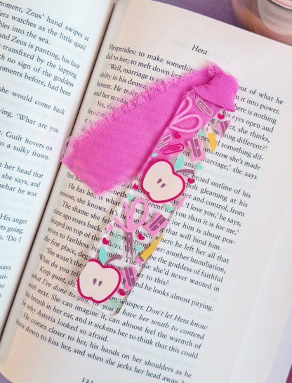 Pink Teacher Supplies Acrylic Bookmark