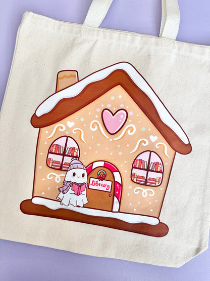 Gingerbread Library with Ghost Tote Bag
